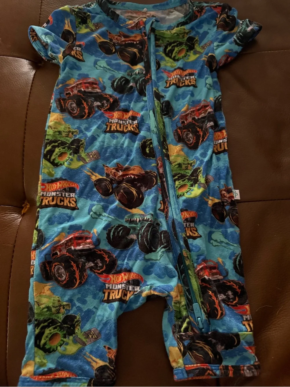 Posh Peanut Blue Monster Truck Print Short-Sleeve One-Piece